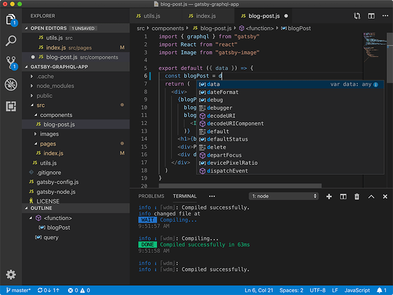 visual studio code javascript types