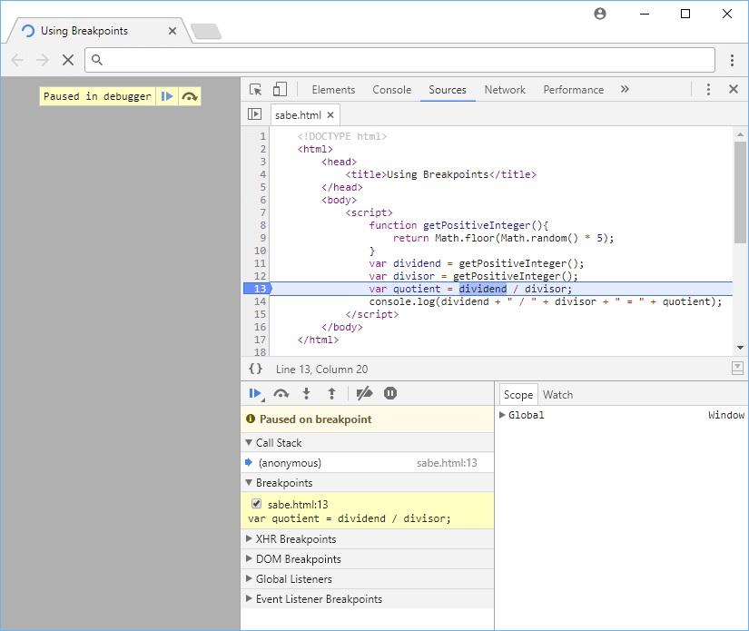 Paused in debugger.