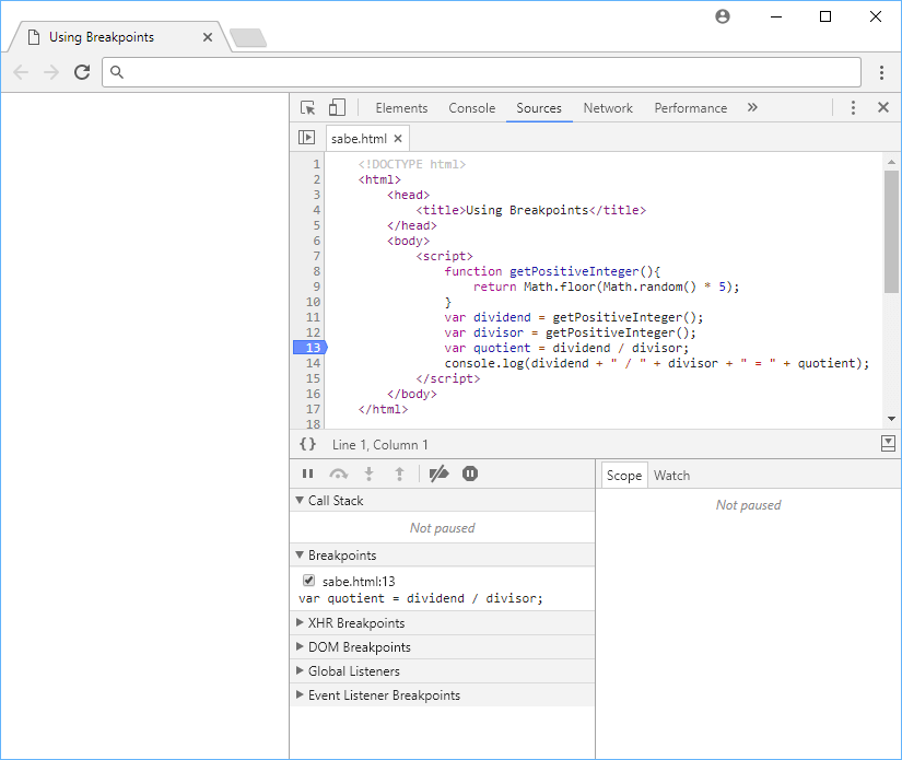 Setting a breakpoint.