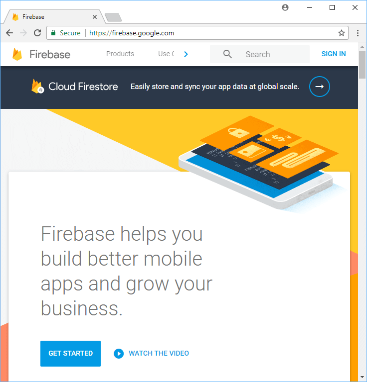 The Firebase homepage.