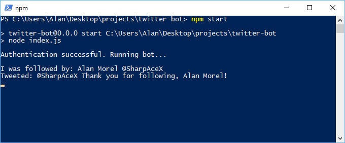 A look at the Twitter bot we will be building.
