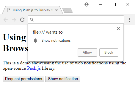 The notification request dialog.